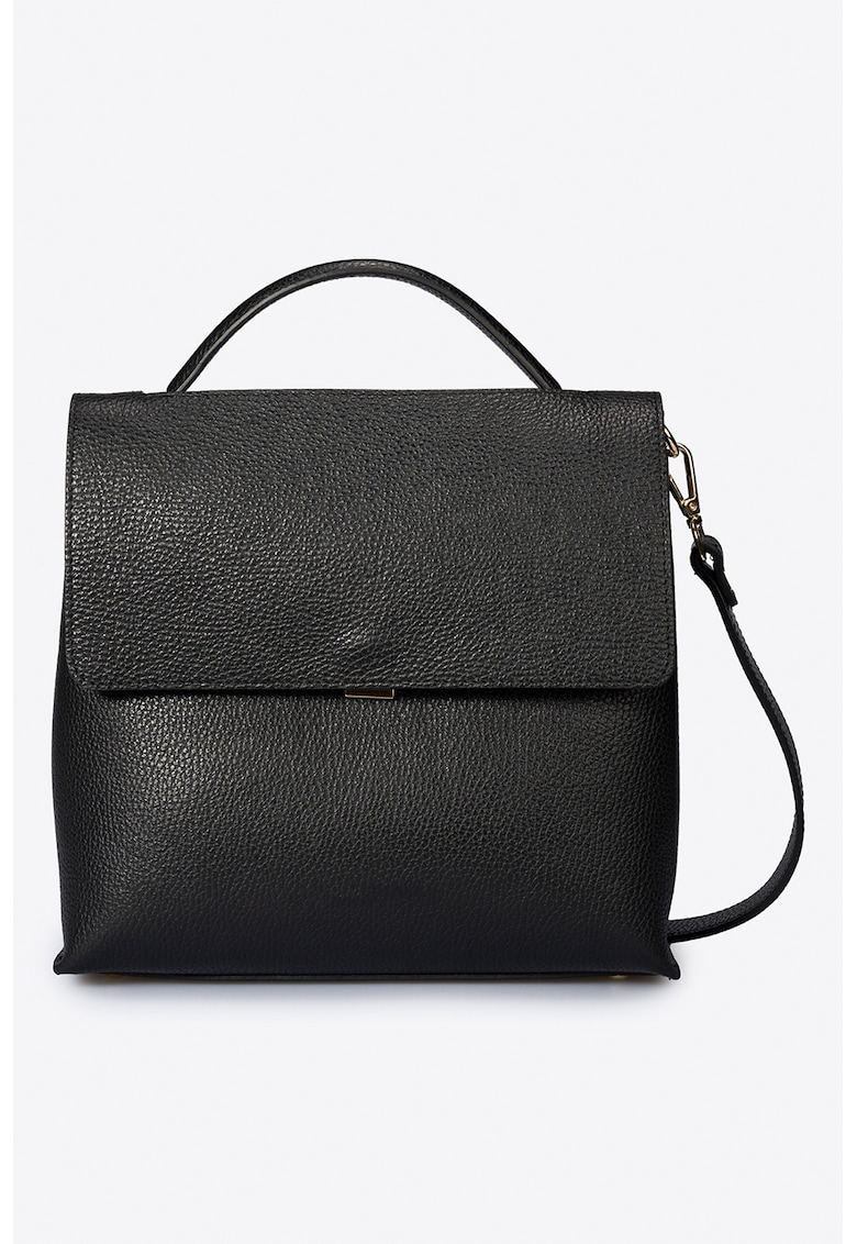 Geanta din piele cu bareta de umar si aspect texturat