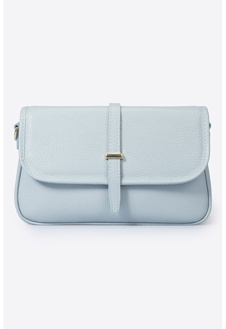 Geanta crossbody de piele cu aspect texturat - Albastru glaciar