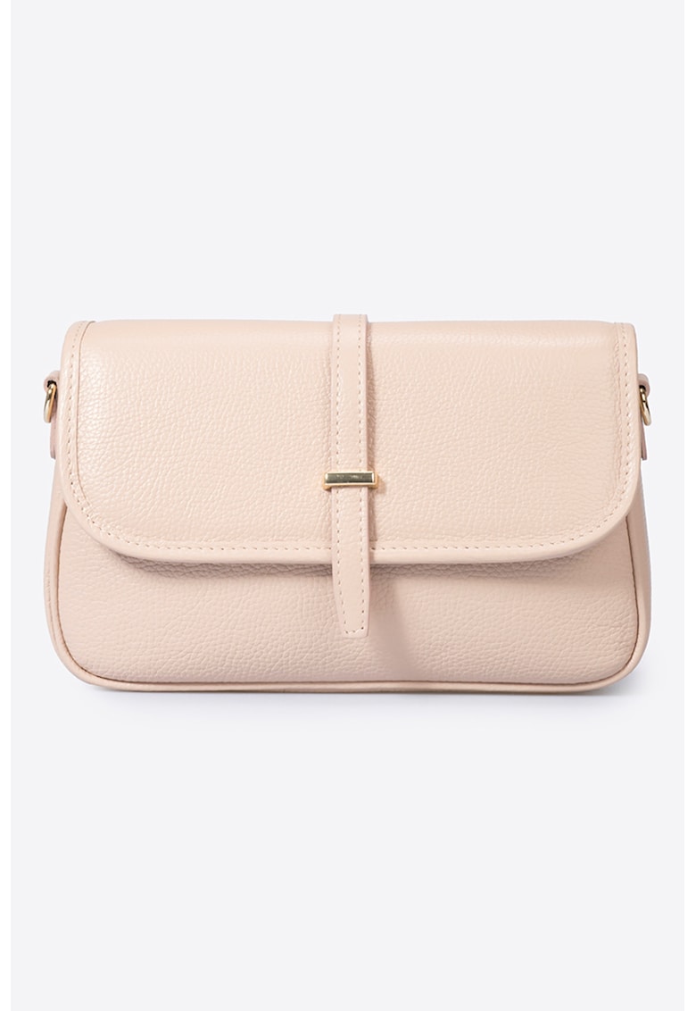 Geanta crossbody de piele cu aspect texturat - Roz pal