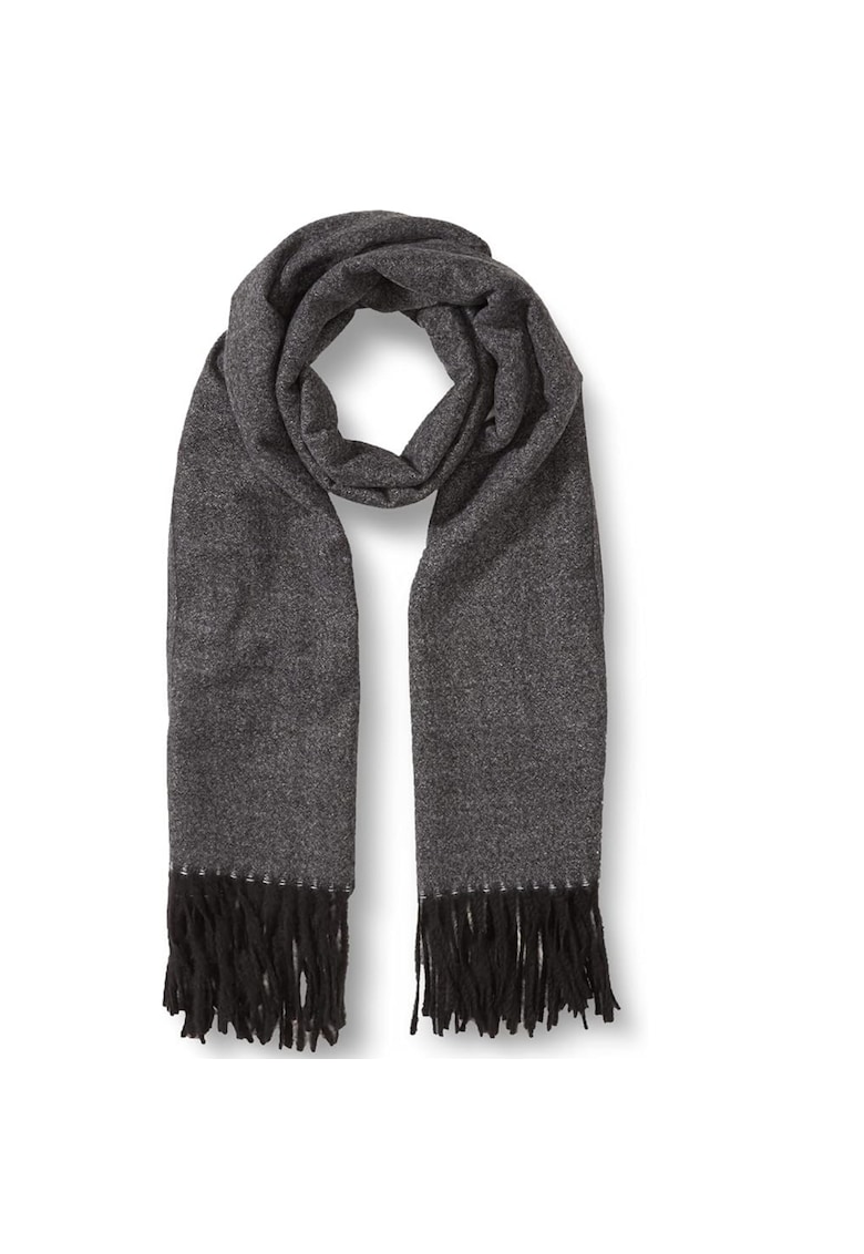 Esarfa dama  gri - 75x200cm - din poliester reciclat - model melanj cu franjuri