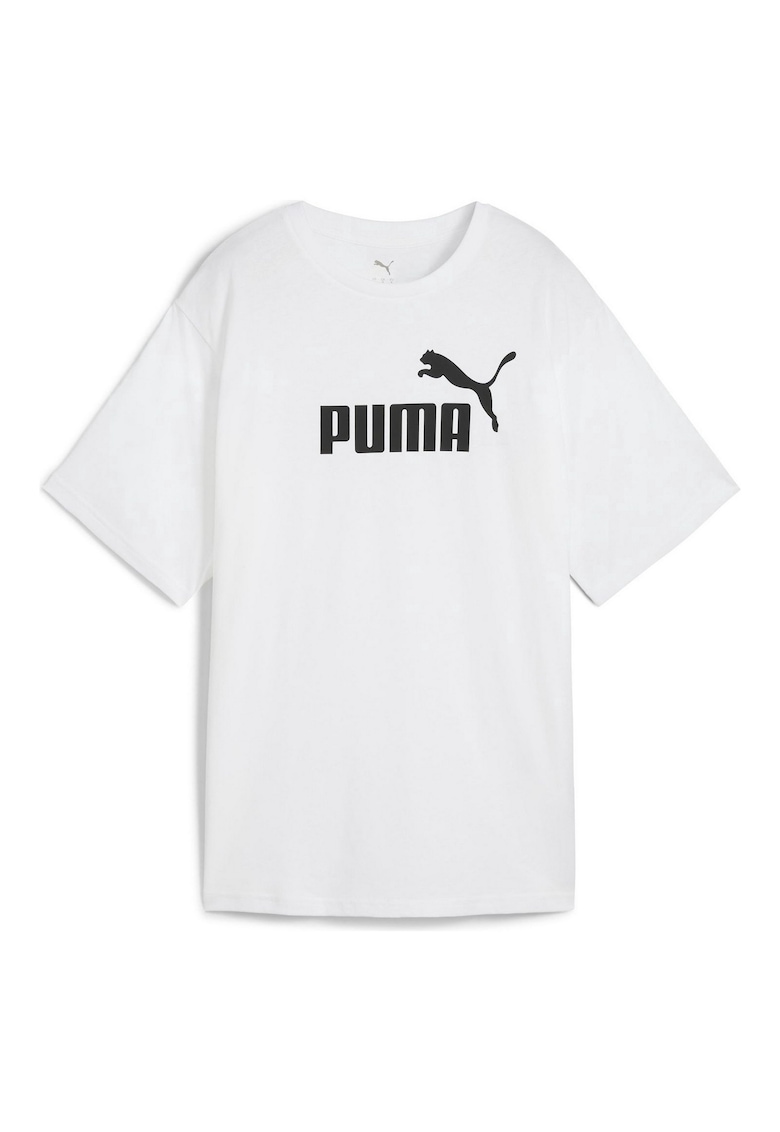 Tricou cu imprimeu logo si maneci cazute - Alb