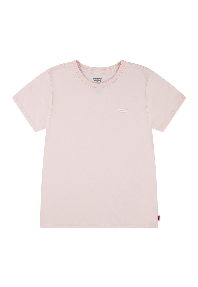 Tricou din amestec de bumbac cu decolteu la baza gatului - Piersica