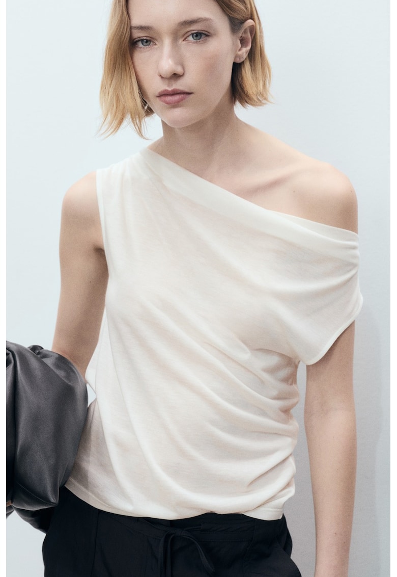 Top din amestec de lana si lyocell cu decolteu drapat