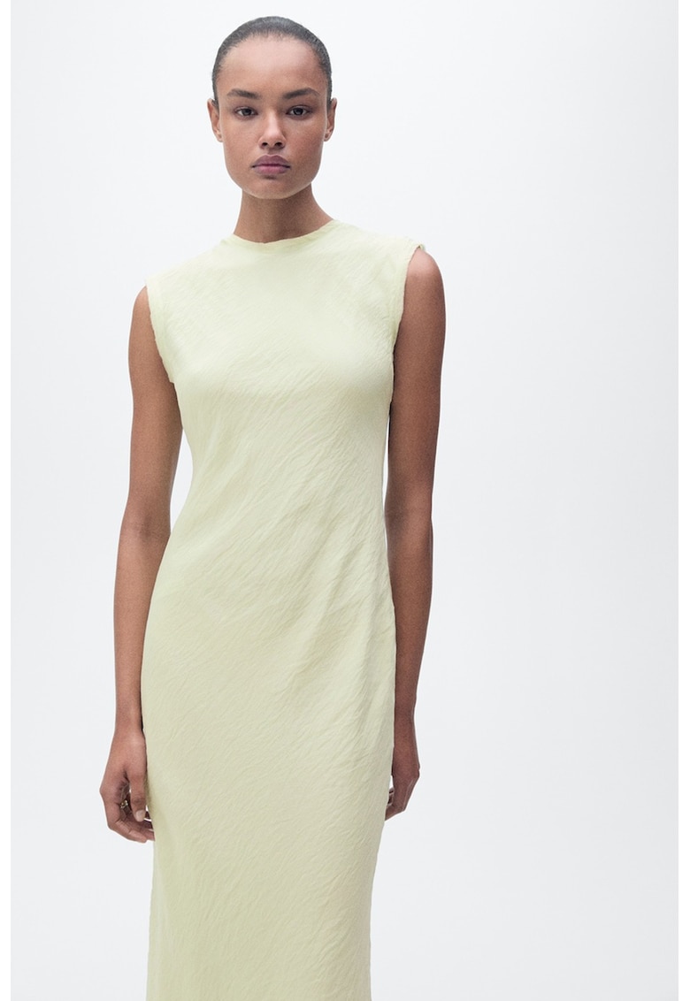 Rochie midi din amestec de lyocell cu croiala dreapta si decupaj pe partea din spate