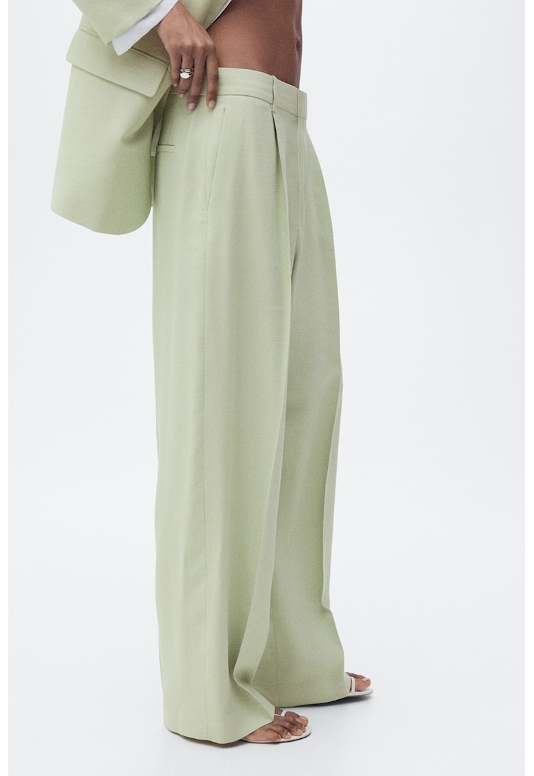 Pantaloni cu talie medie si croiala ampla - Verde pal