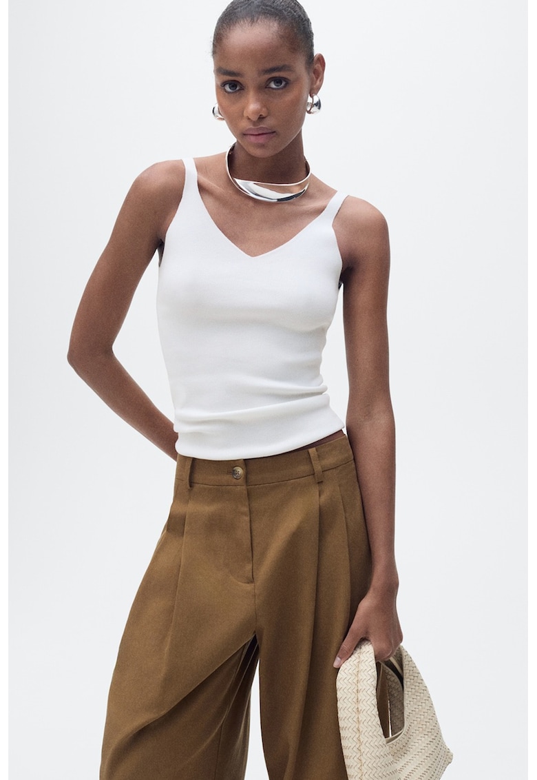 Top cu decolteu in V - Alb optic