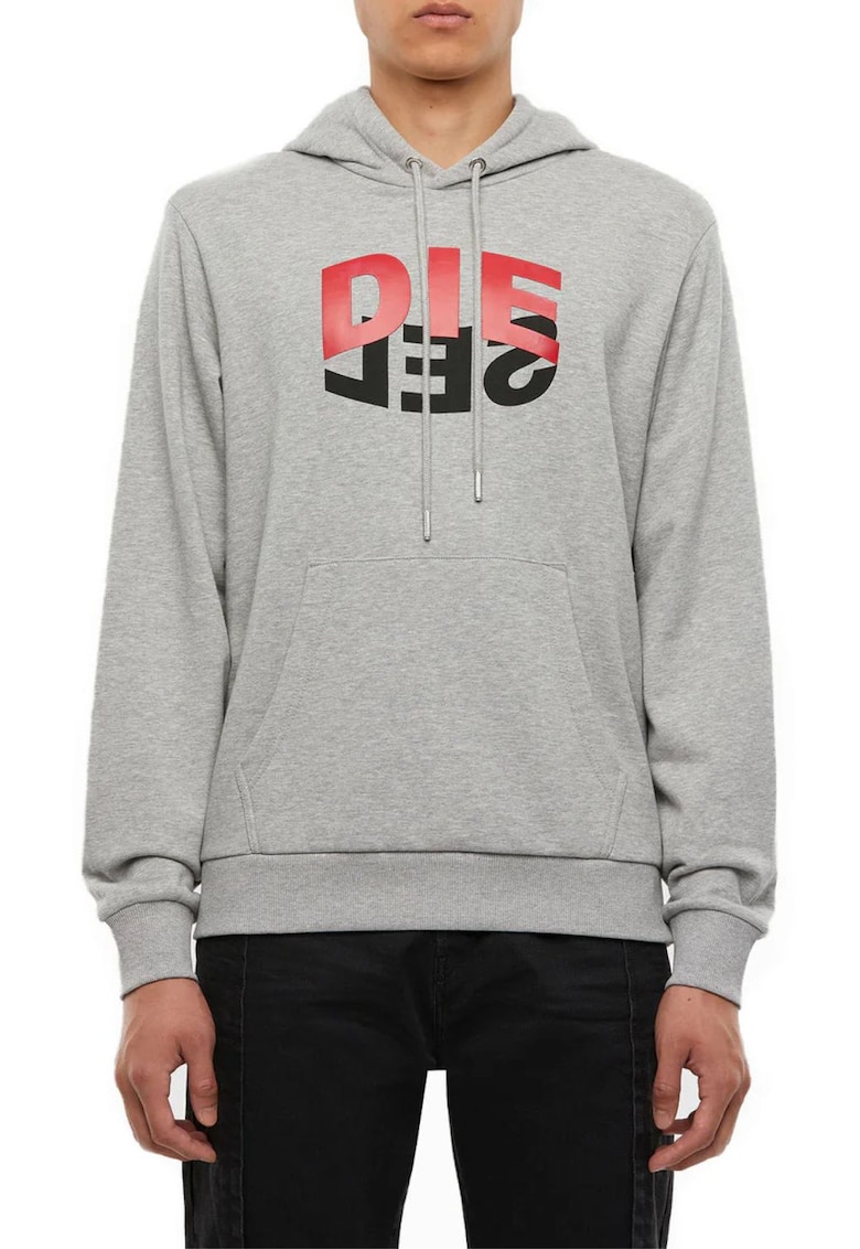 Hanorac barbati gri - 100% bumbac - cu gluga si buzunar cangur -