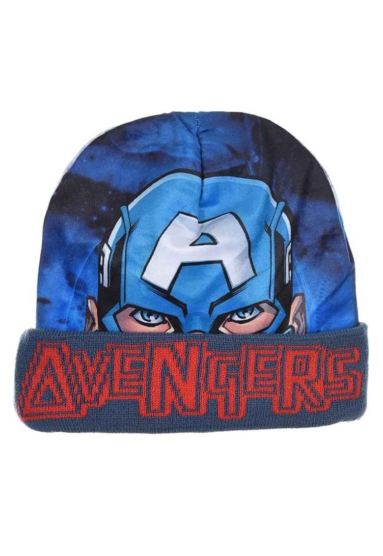 Caciula copii  albastra - 52 - cu imprimeu Captain America - calduroasa - din poliester