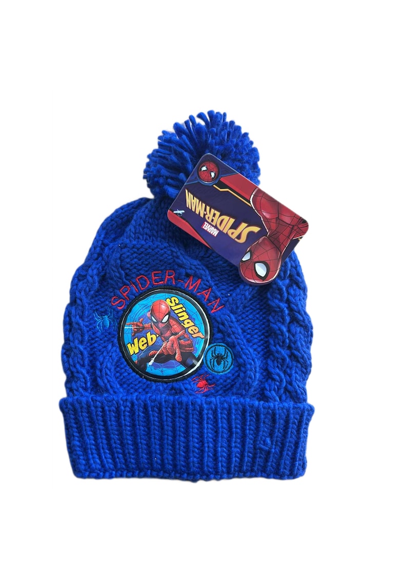 Caciula de iarna pentru baieti  Spiderman - albastra - cu pompon