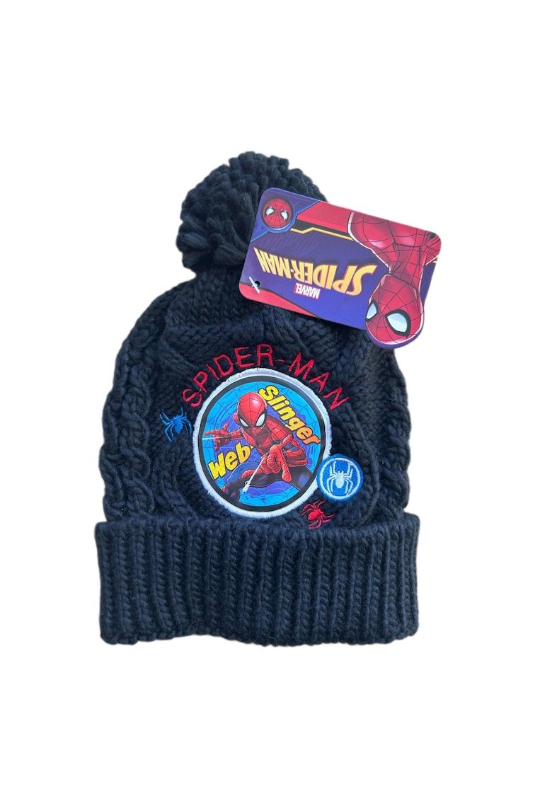 Caciula de iarna pentru baieti  Spiderman - neagra - cu pompon