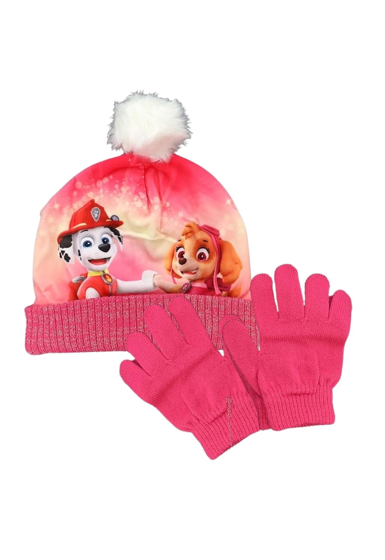 Set Caciula si Manusi  roz - material poliester - sezon iarna