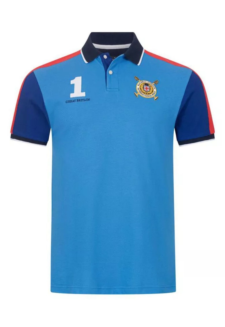 Tricou polo barbat -  albastru - bumbac - broderie - etichete