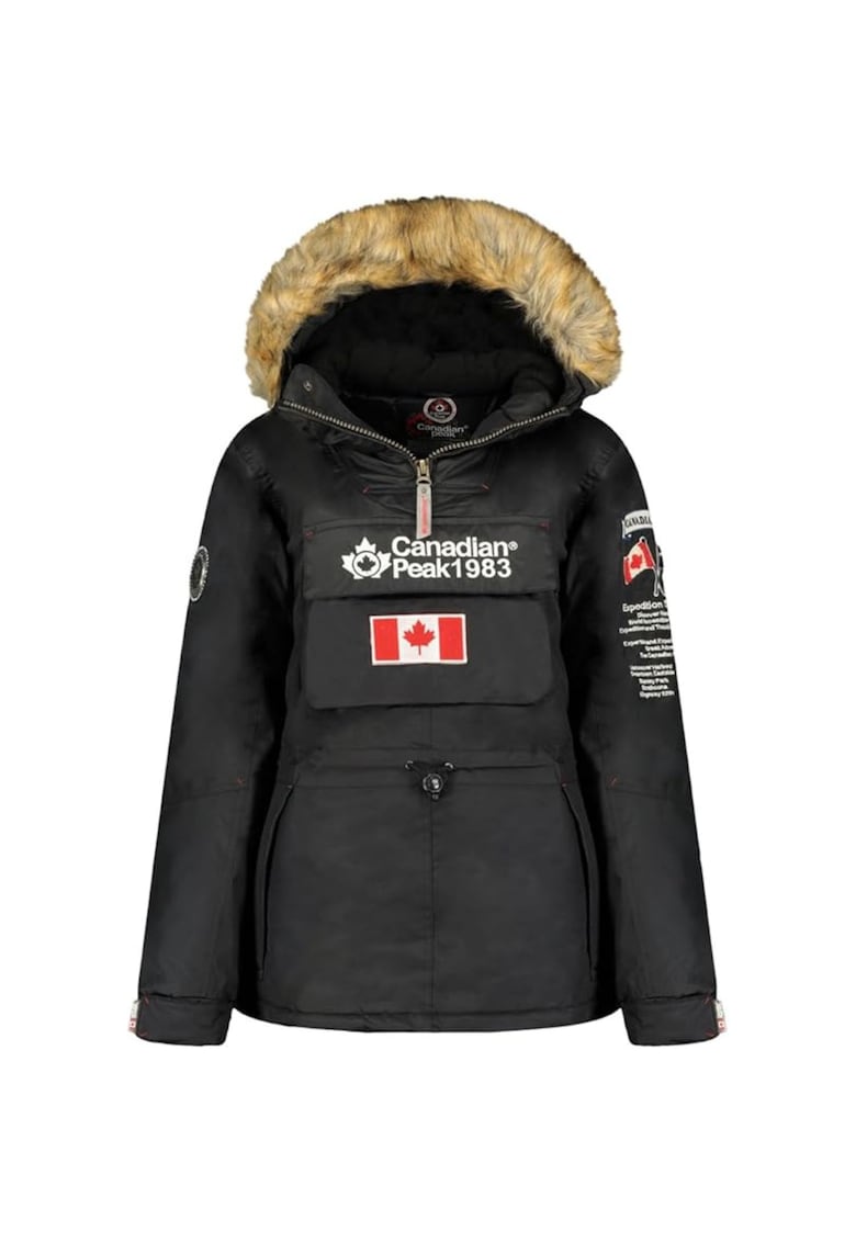 Jacheta de iarna  pentru fete - alb - poliester - gluga cu blana detasabila - umplutura sintetica -