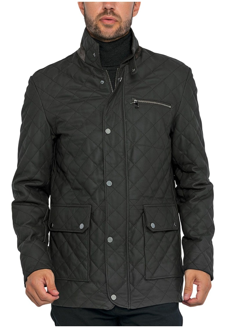 Jacheta din piele - matlasata - maro - barbati -