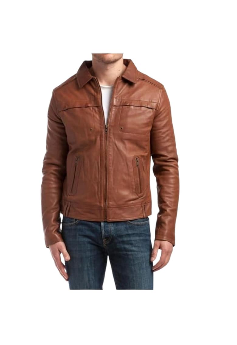 Jacheta din piele - maro - cu guler - piele - Jacheta din piele - maro - cu guler - piele -