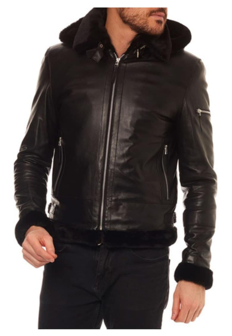 Jacheta din piele cu gluga detasabila - Jacheta din piele cu gluga detasabila -