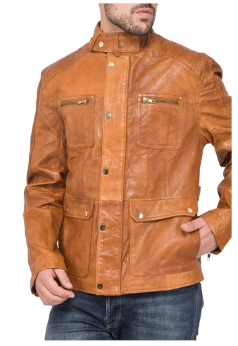 Jacheta din piele cu buzunare multiple -