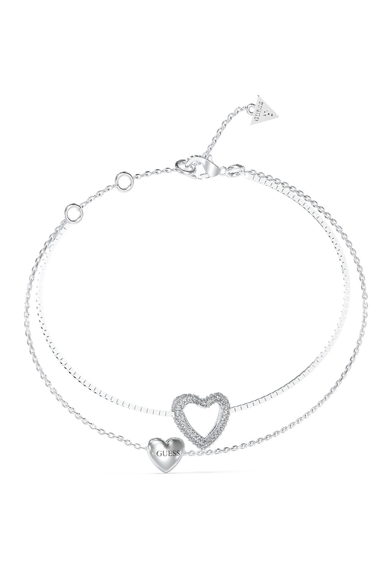 Bratara din otel inoxidabil cu siragu dublu si inimi din cristale