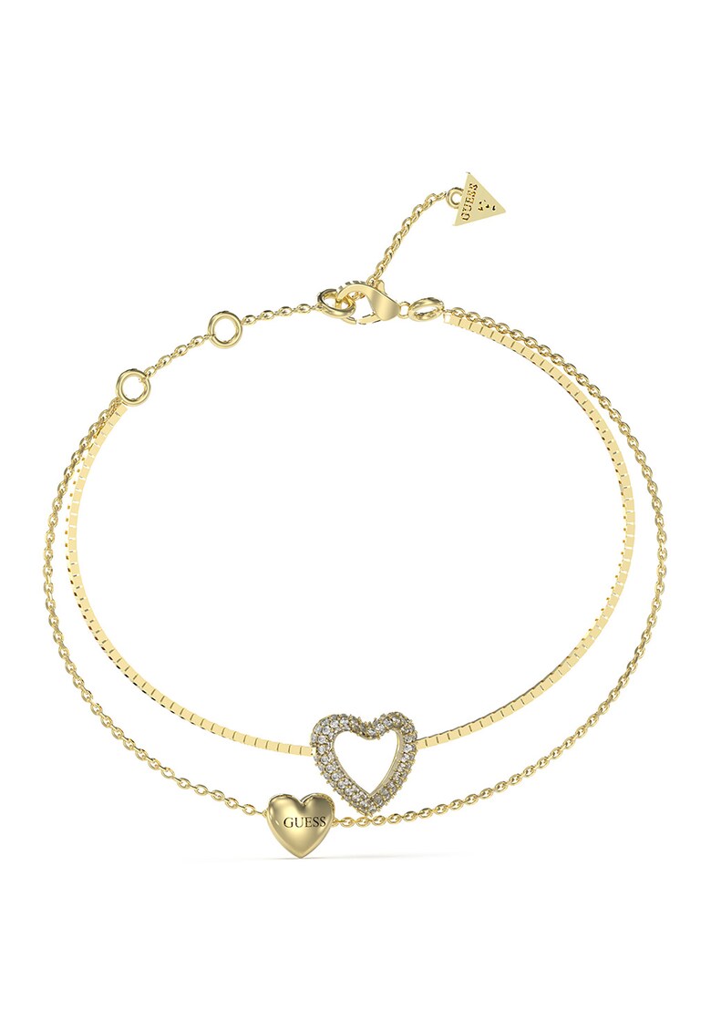 Bratara din otel inoxidabil cu siragu dublu si inimi din cristale - Auriu