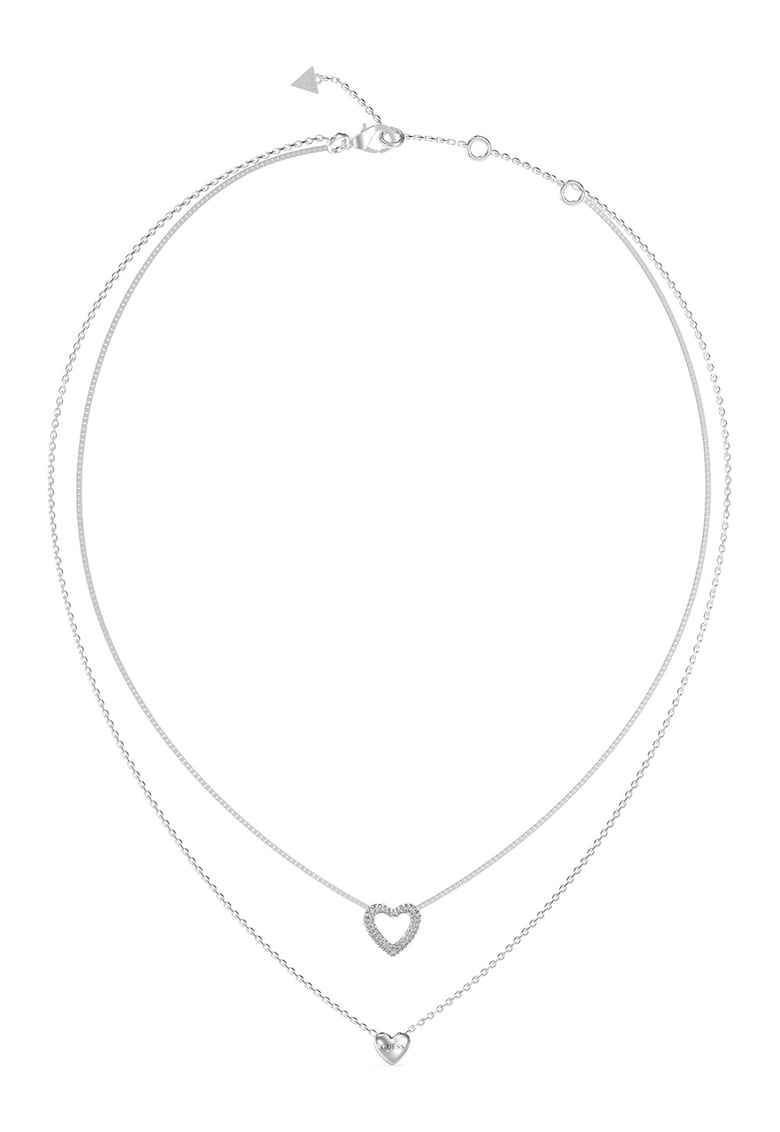 Colier cu model stratificat si pandantive cu inima - Argintiu