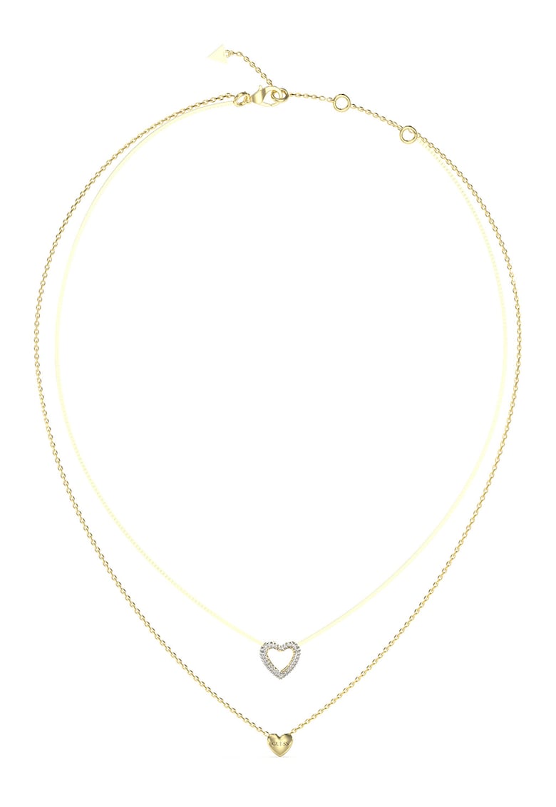 Colier cu model stratificat si pandantive cu inima - Auriu