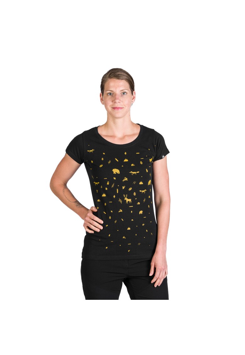 Tricou dama respirabil din bumbac organic cu imprimeu Judith black