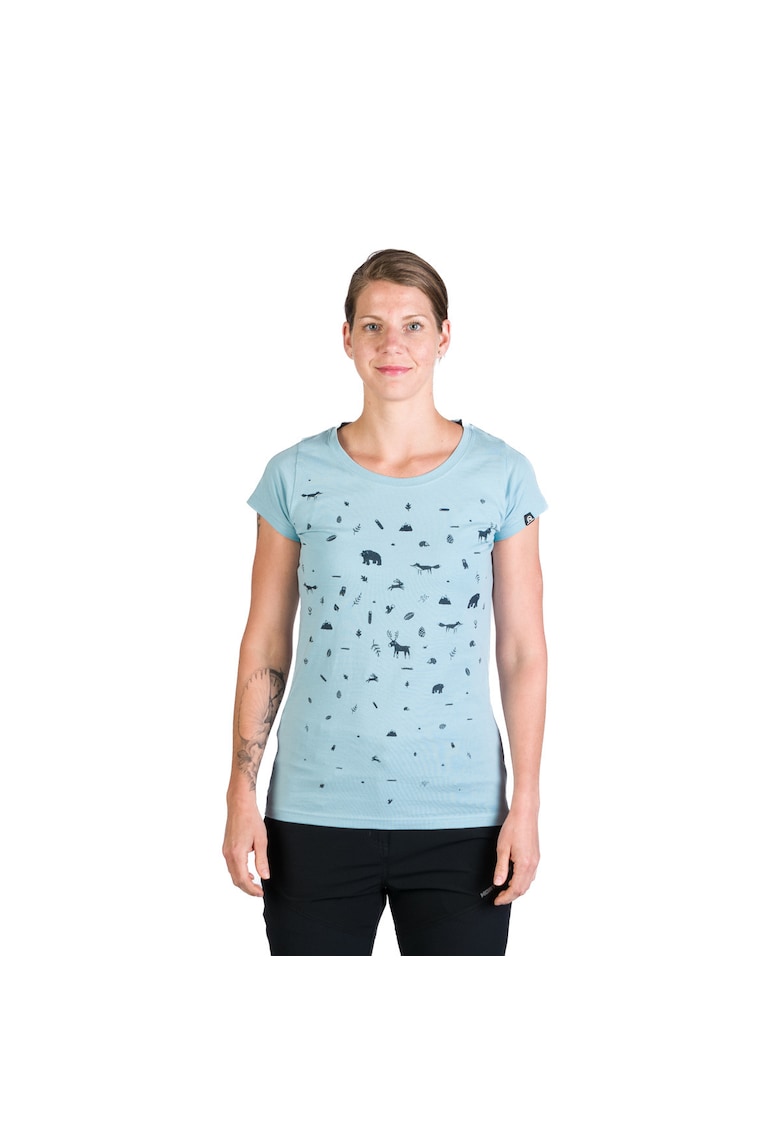 Tricou dama respirabil din bumbac organic cu imprimeu Judith skyblue