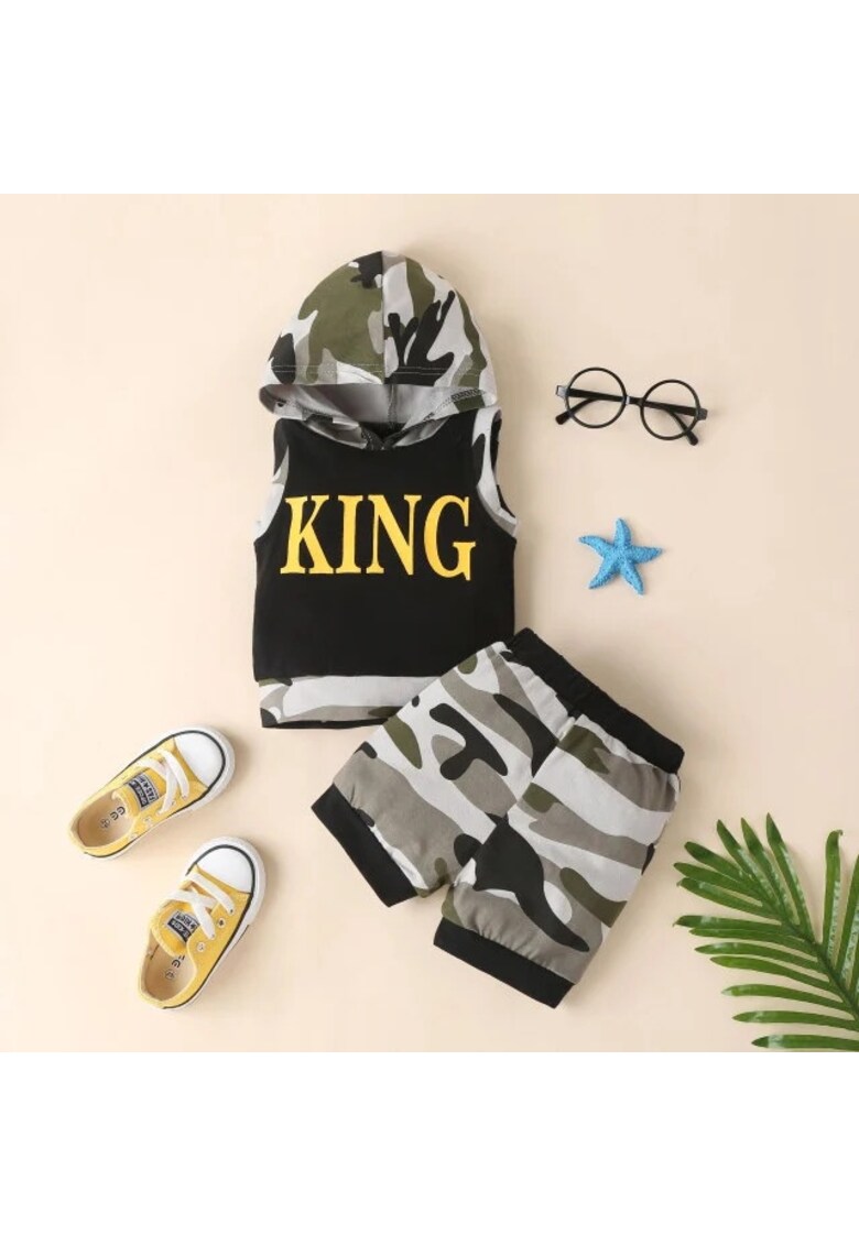 Compleu Model King Army - Bumbac - Baieti - Maneca scurta - Multicolor - Multicolor