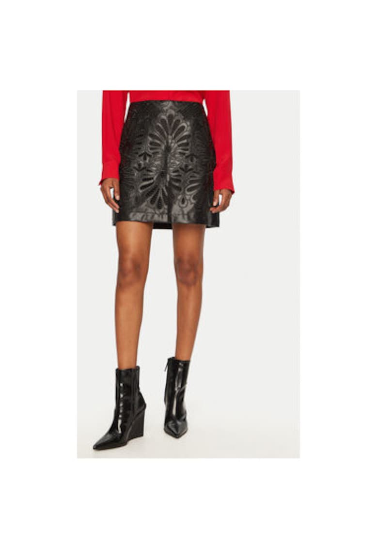 Fusta dama - 304870224 - Piele ecologica - Negru - Negru