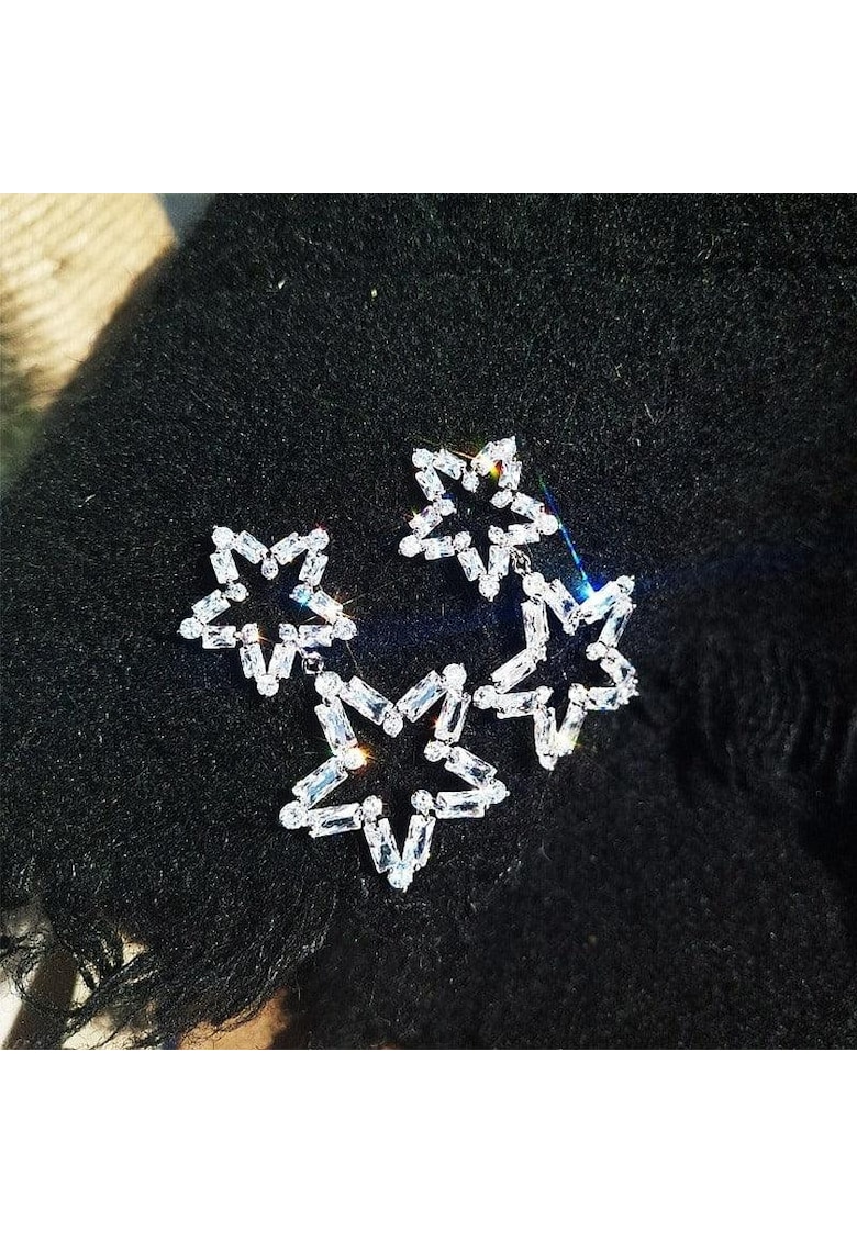 Cercei argintii - forma de stelute - cu pietre din zirconiu - Paola C8 -