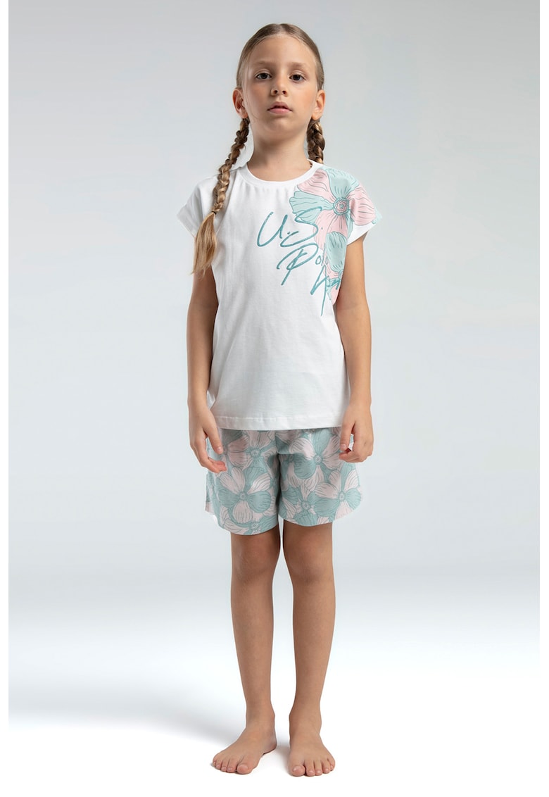 Set de tricou din bumbac cu imprimeu si pantaloni Set de tricou din bumbac cu imprimeu si pantaloni