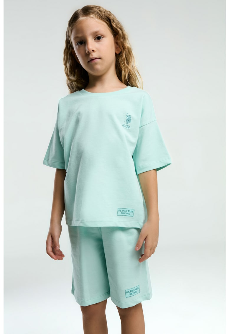 Set de tricou de bumbac cu logo si pantaloni scurti- 2 piese