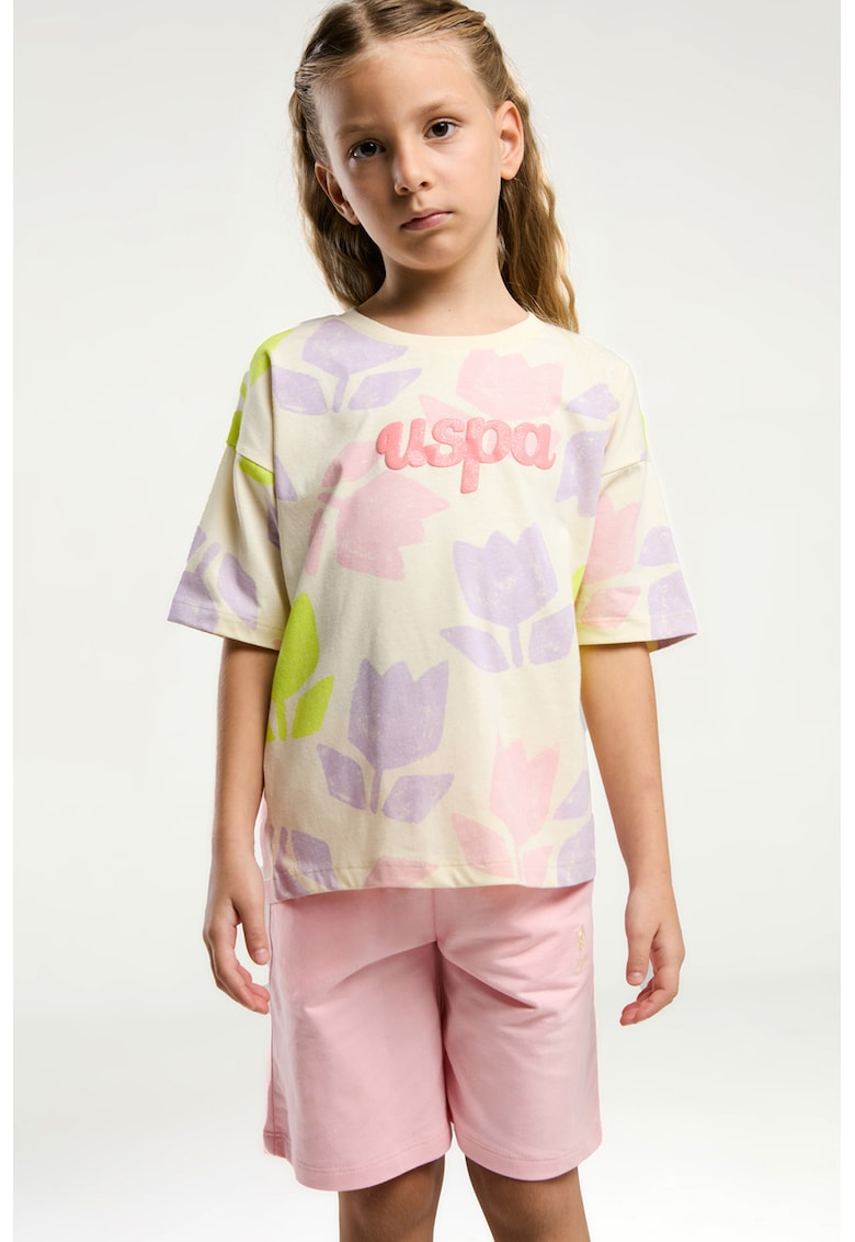 Set de tricou lejer si pantaloni scurti - 2 Piese - Roz deschis/Crem