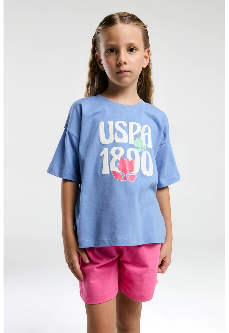 Set de tricou si pantaloni scurti - Fucsia/Albastru deschis