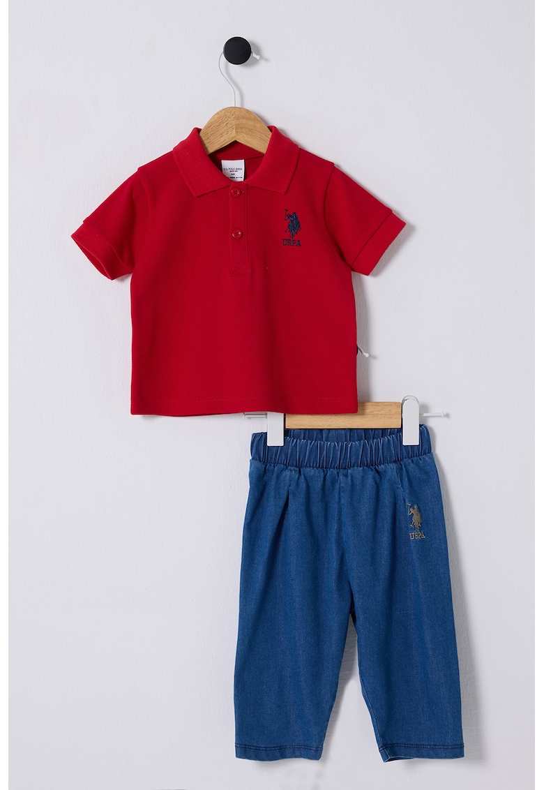 Set de tricou polo si pantaloni din material chambray