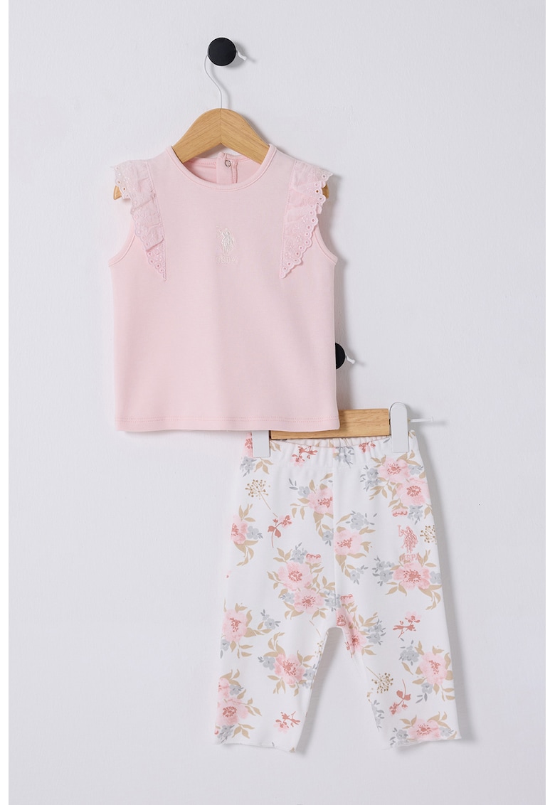 Set de top din bumbac cu logo si colanti Set de top din bumbac cu logo si colanti