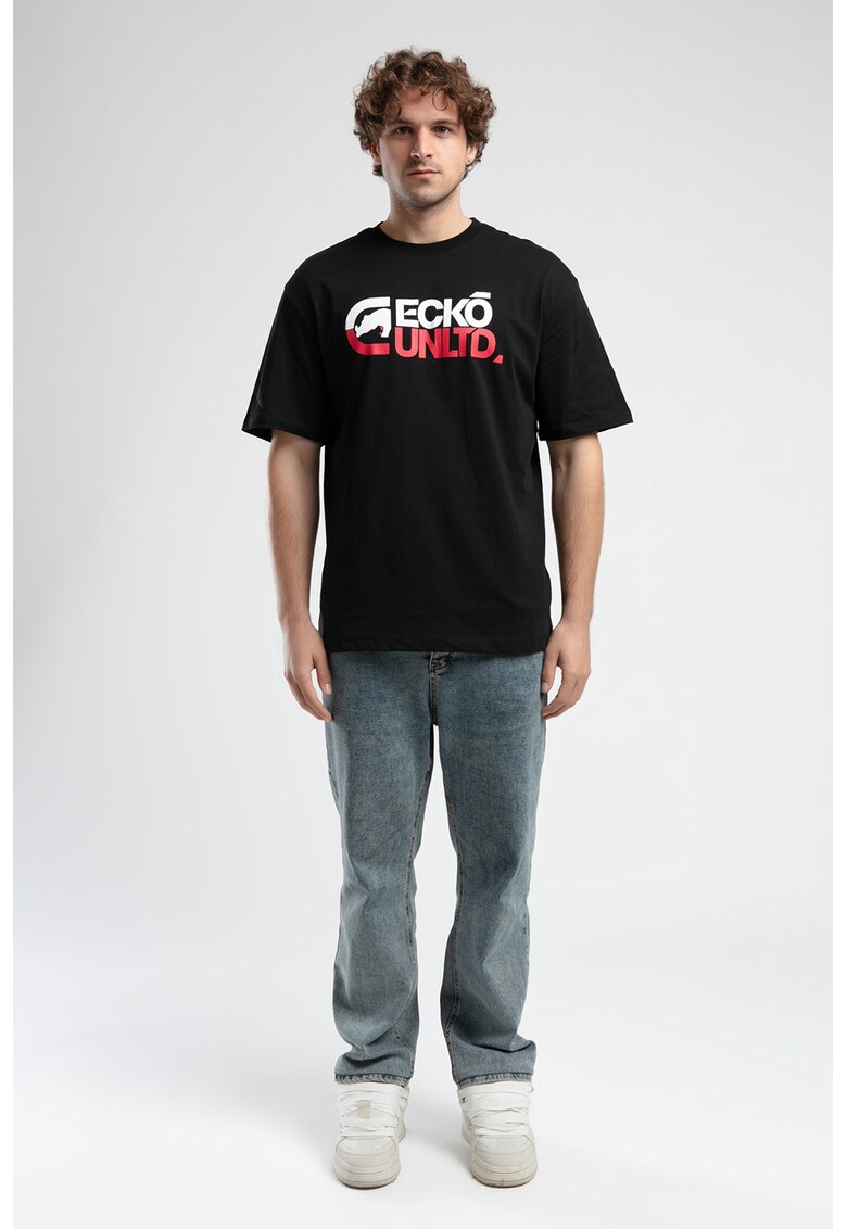 Tricou cu decolteu la baza gatului si imprimeu logo - Rosu/Negru/Alb optic