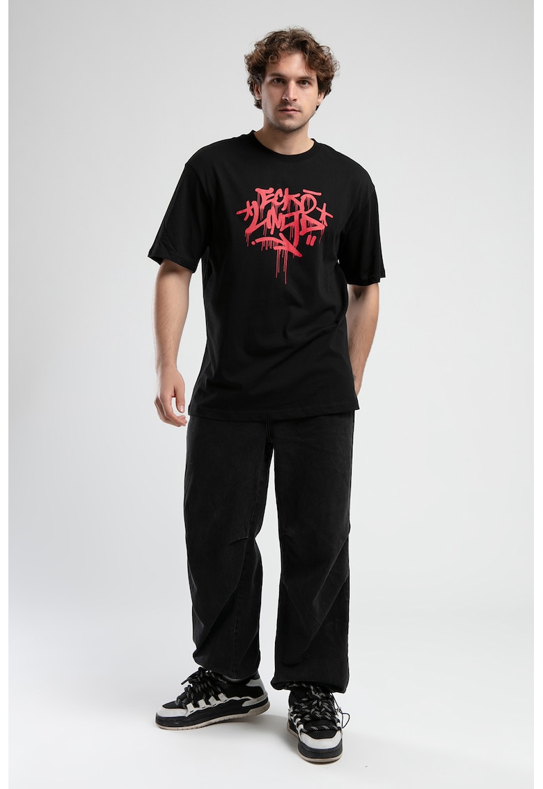 Tricou cu imprimeu logo si maneci cazute Tricou cu imprimeu logo si maneci cazute