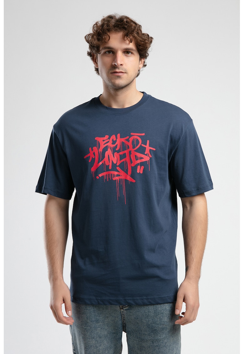 Tricou cu imprimeu logo si maneci cazute Tricou cu imprimeu logo si maneci cazute