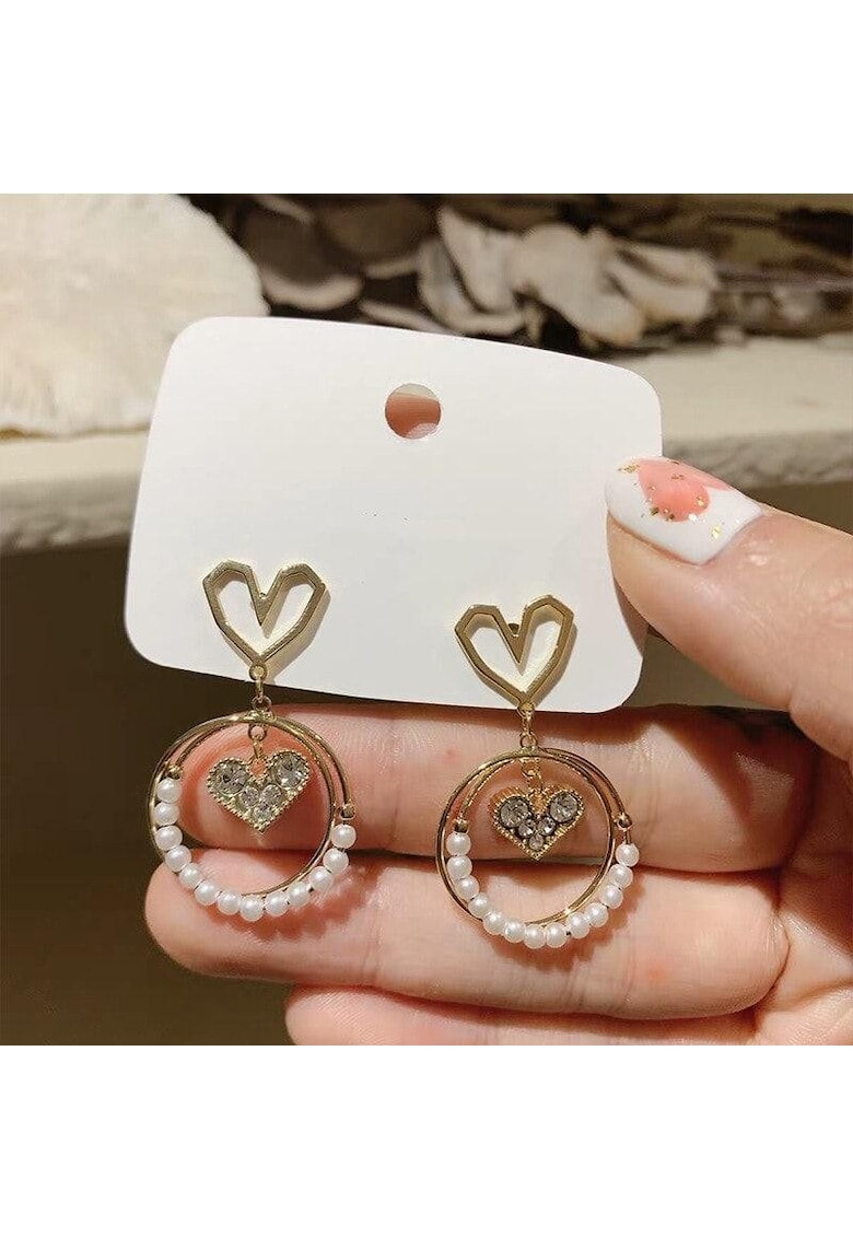 Cercei aurii - rotunzi - cu pietre si perle - Naida C8