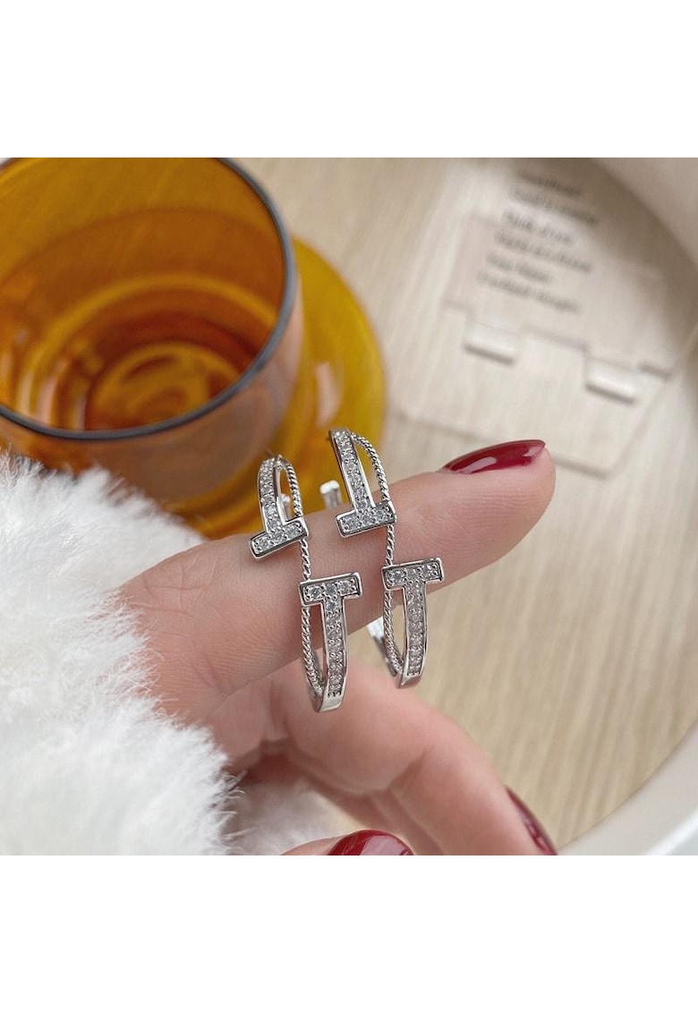 Cercei argintii - rotunzi - suflati cu aur 14k - cu pietre din zirconiu - Medea C2 - Cercei argintii - rotunzi - suflati cu aur 14k - cu pietre din zirconiu - Medea C2 -