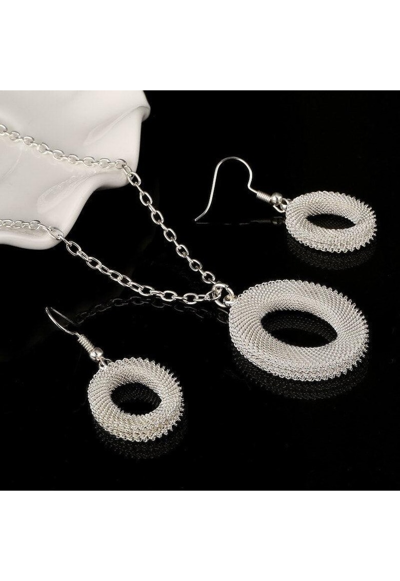 Set colier si cercei - argintiu - cu piese rotunde - Joel C12 -