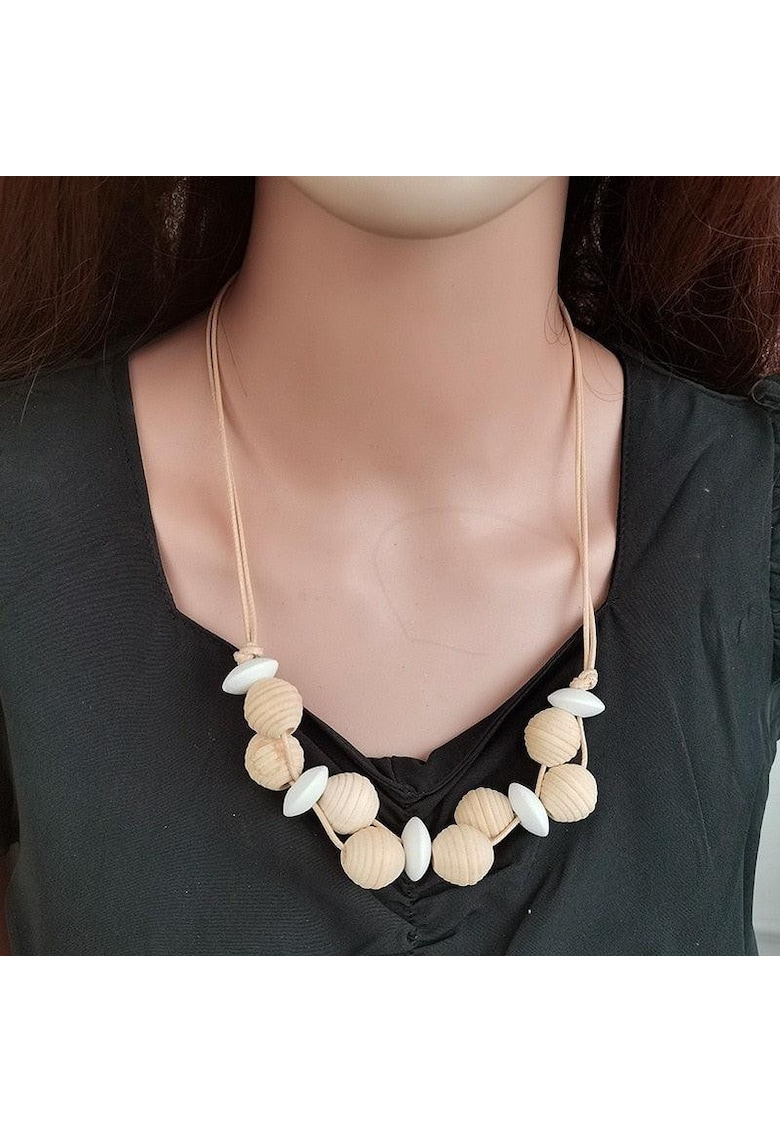 Colier bej - cu piese din lemn - Candace C11 -