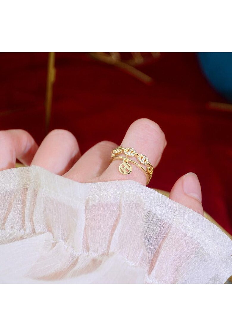 Inel auriu - reglabil - suflat cu aur 14k - cu pietre din zirconiu - Moris C1 -