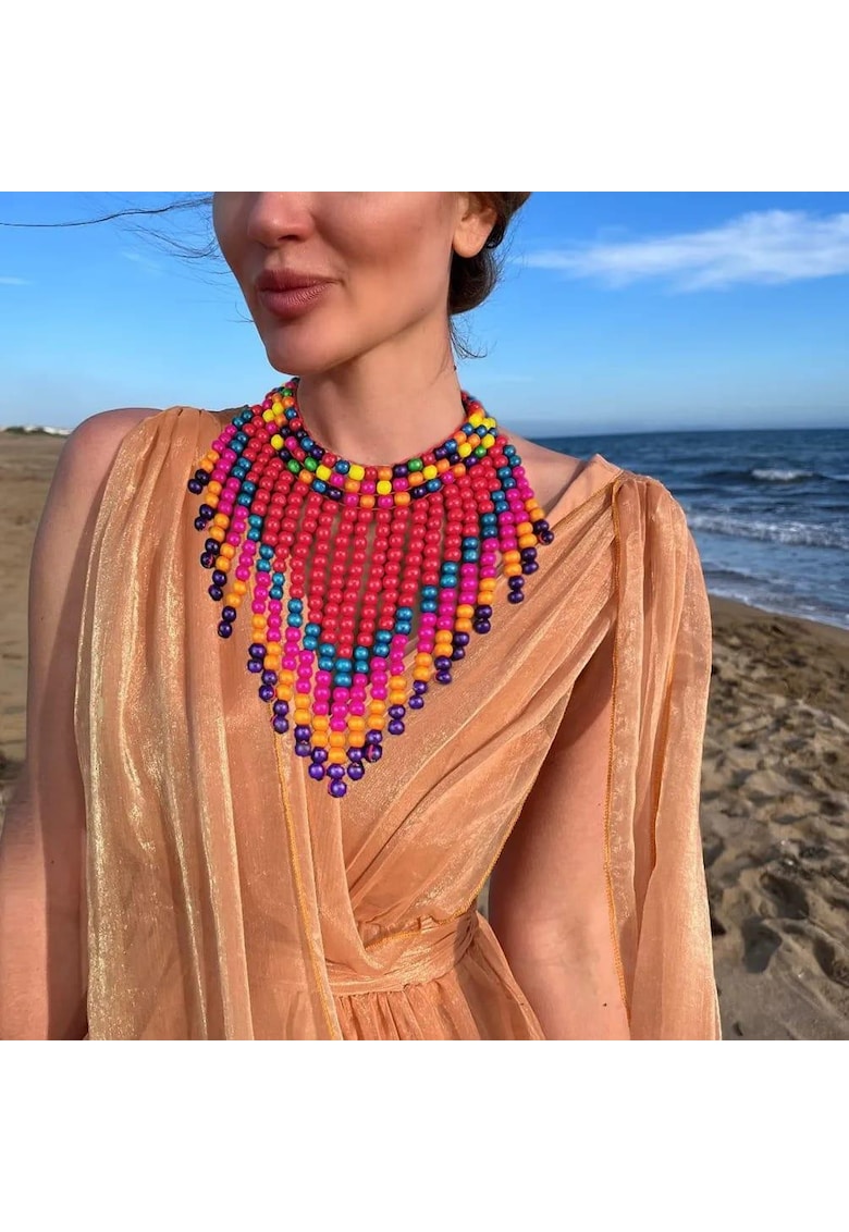 Colier multicolor - masiv - cu bile din lemn - Jessika C16 -