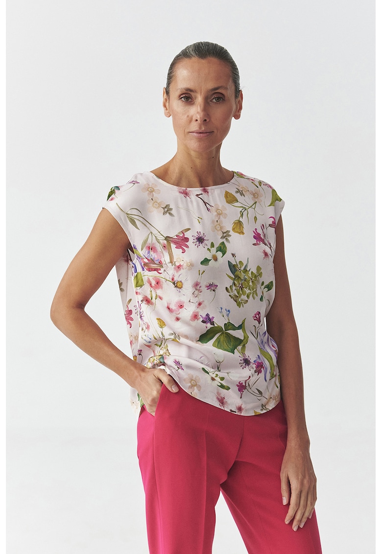 Bluza cu decolteu rotund si imprimeu floral Bluza cu decolteu rotund si imprimeu floral