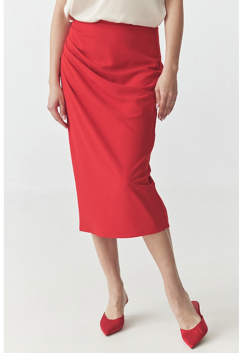 Fusta midi dreapta cu detalii drapate Fusta midi dreapta cu detalii drapate