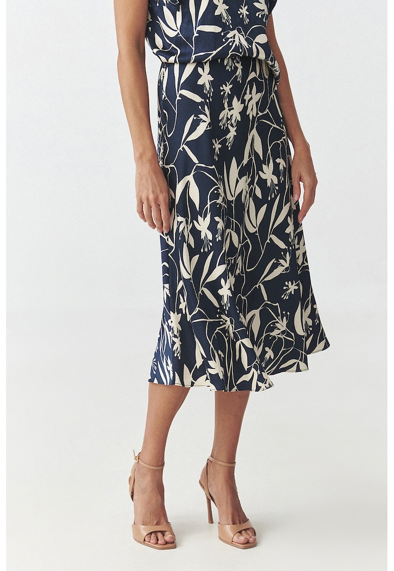 Fusta midi evazata cu model floral