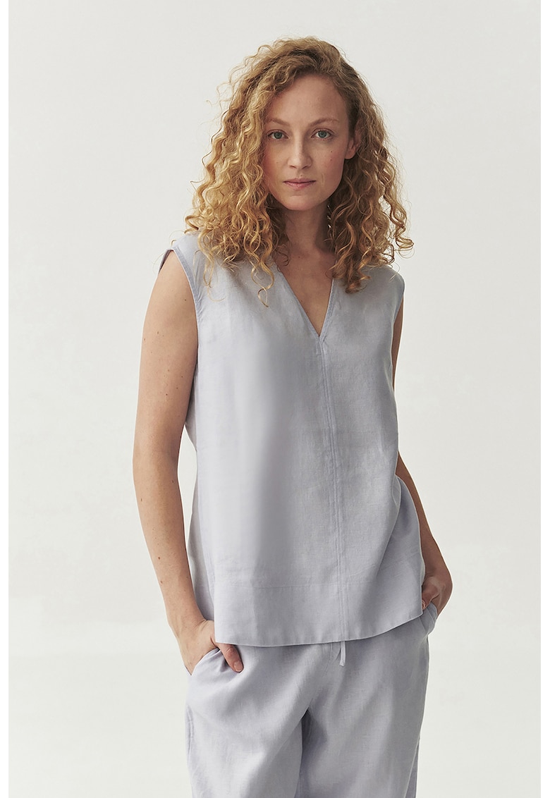 Top de in cu decolteu in V Luiza - Albastru glaciar