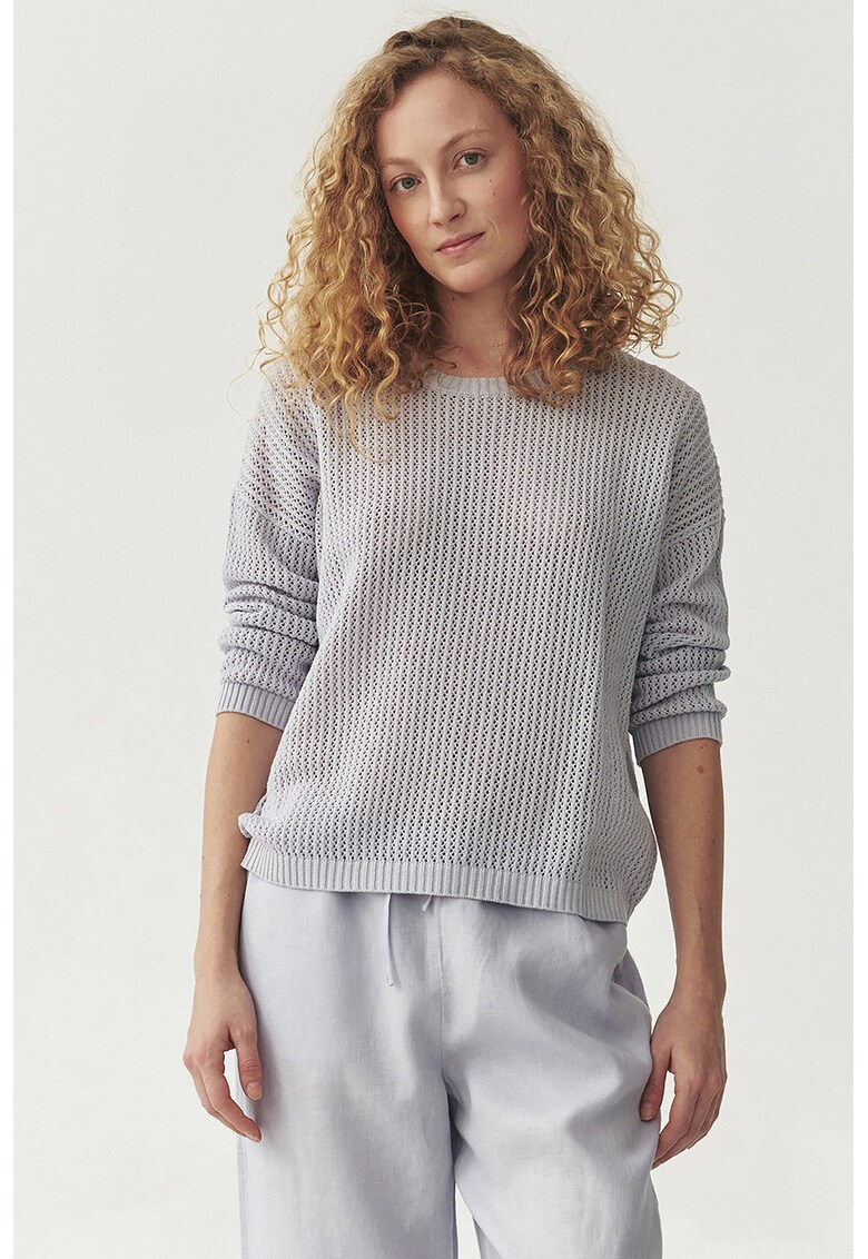 Pulover cu decolteu la baza gatului si decupaje discrete - Gri deschis